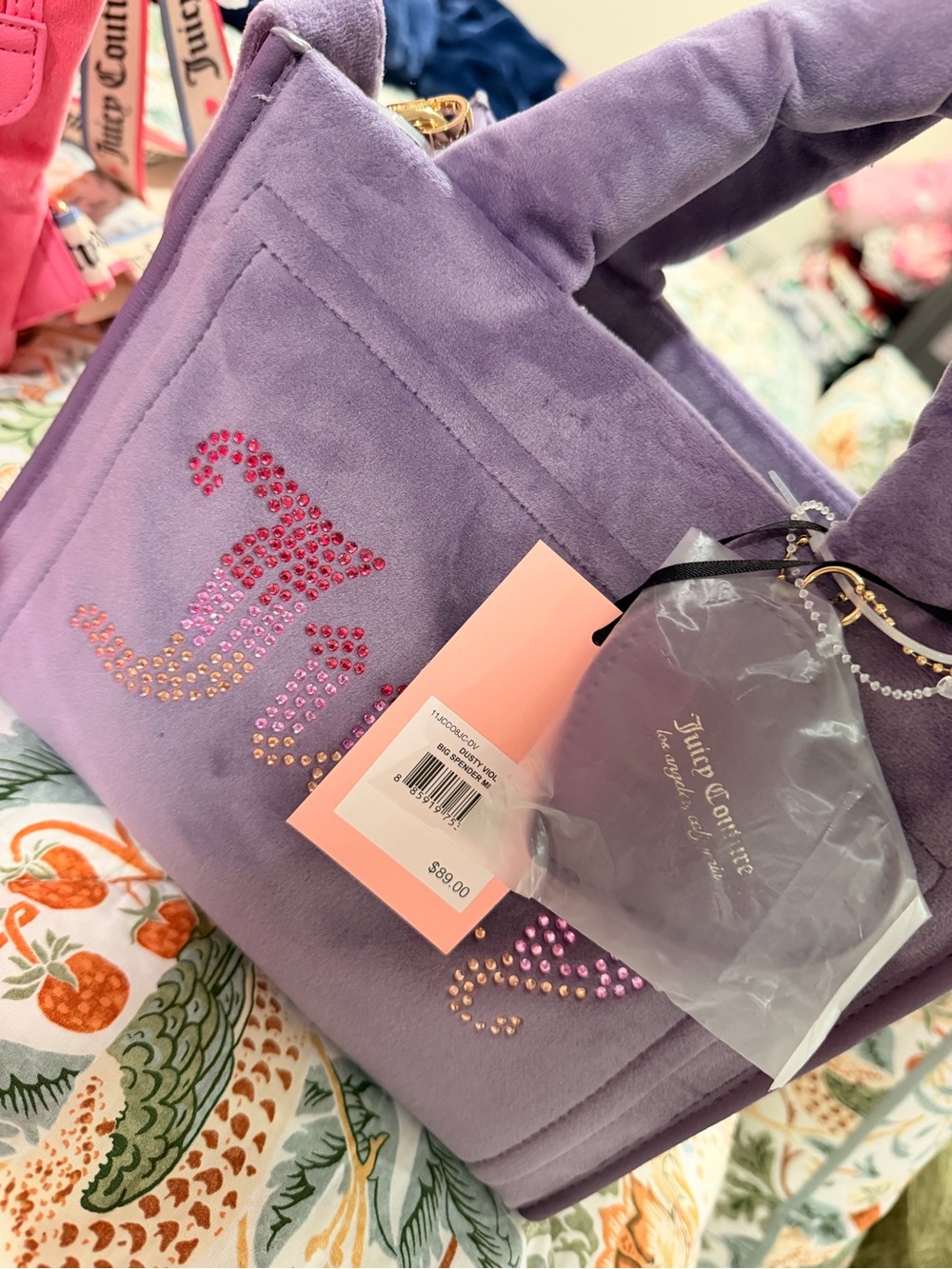 Juicy Couture Lavender Suede Tote with Crystal Logo